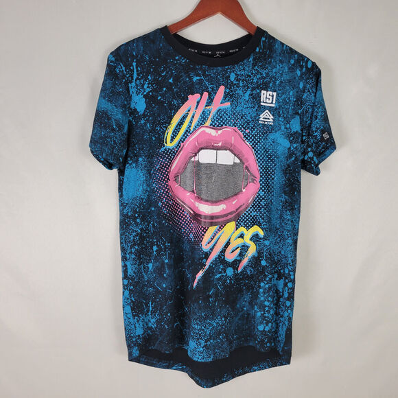 Rise‎ as 1ne Shirt Mens Small Blue Graphic Tee Oh Yes Paint Splatter Lips RS1 - Picture 1 of 9